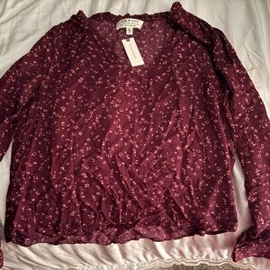 Cloth & Stone Deep Red Patterned Blouse